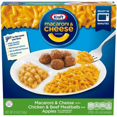 Kraft Macaroni & Cheese with Chicken & Beef Meatballs and Apples Dinner
