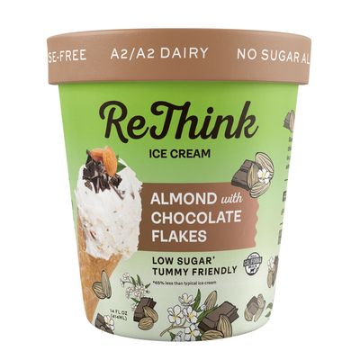 ReThink Ice Cream Almond w/ Chocolate Flakes, Lactose-Free A2/A2 dairy, Low Sugar