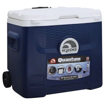Igloo Cooler, Wheeled, Roller, Blue, 28 Quart
