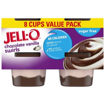 Jell-O Chocolate Vanilla Swirls Sugar Free Ready-to-Eat Pudding Cups Snack Value Pack