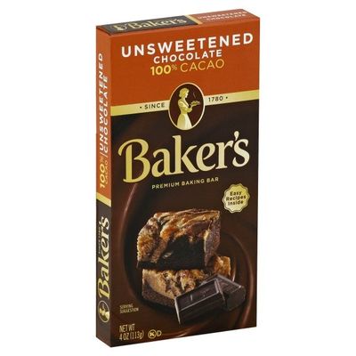 Baker'S Unsweetened Chocolate Premium Baking Bar with 100 % Cacao