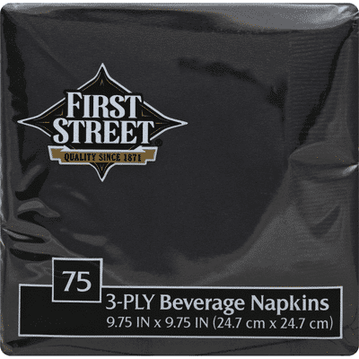 First Street Beverage Napkins, Black, 3-Ply