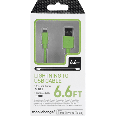 MobileCharge Cable, Lightning to USB, Green, 6.6 Feet