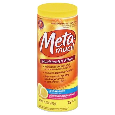 Metamucil Fiber Supplement, MultiHealth Fiber, Pink Lemonade Smooth, Sugar-Free, Powder