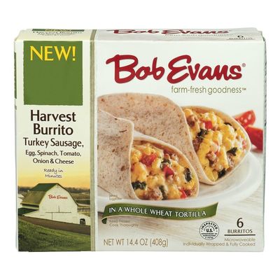 Bob Evans Harvest Burrito Turkey Sausage, Egg, Spinach, Tomato, Onion ...