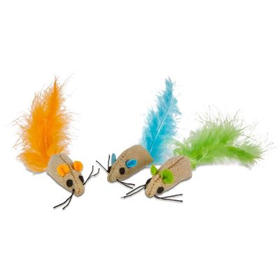 Leaps & Bounds Burlap And Feather Mice Cat Toys With Catnip Pack Of 3 Toys
