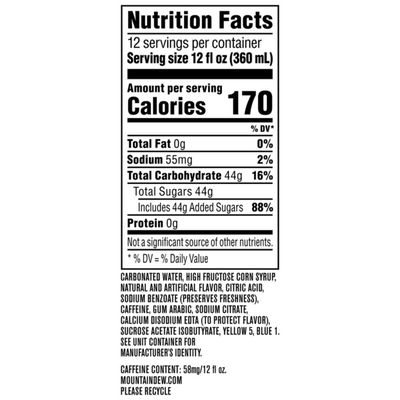 Mtn Dew Soda, Baja Blast, 12 Pack
