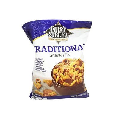 First Street Traditional A Savory Mix Of Bread Squiggles, Circle Pretzels, Corn Biscuits, Rye Chips, Wheat Biscuits & Windowpane Pretzels Snack Mix