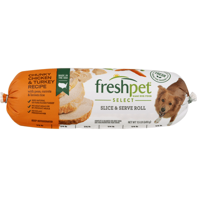 Freshpet Slice & Serve Roll Chunky Chicken & Turkey Recipe with Peas, Carrots & Brown Rice