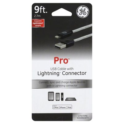 GE USB Cable, with Lightning Connector, 9 Feet