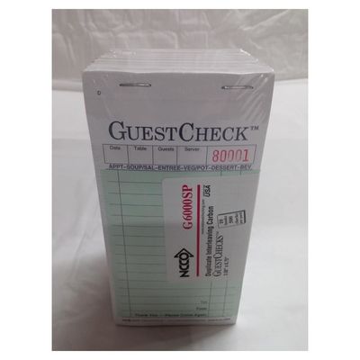 National Checking Company G6000SP 3-1/2" X 6-3/4" Green White 2 Part Guest Check Pad