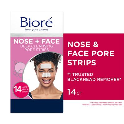 Bioré Pore Strips Nose+Face, 7 Nose + 7 Face Strips, Blackhead Remover Strips, , Oil-Free