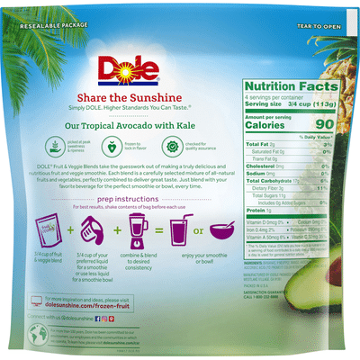 Dole Fruit & Veggie Blends Tropical Avocado with Kale Smoothie Mix