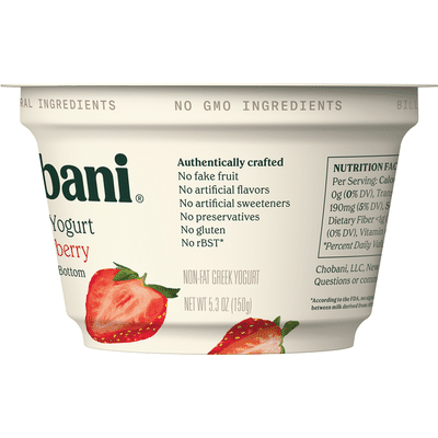 Chobani Yogurt, Greek, Non-Fat, Strawberry on the Bottom