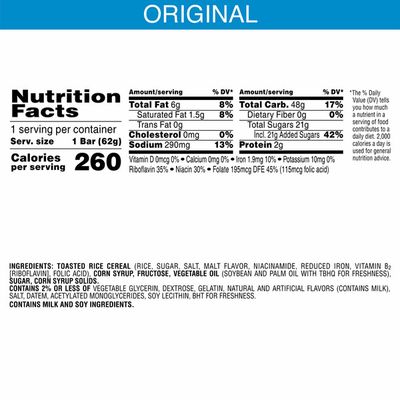 Kellogg's Rice Krispies Treats Marshmallow Snack Bar, Kids Snacks, School Lunch, Original