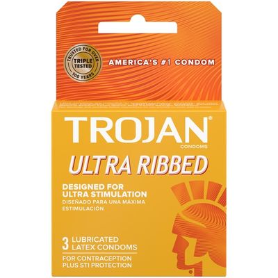 Trojan Stimulations Ultra Ribbed Lubricated Condom, 3Ct