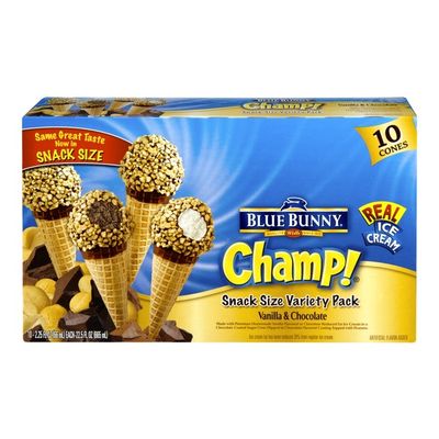 Blue Bunny Champ! Vanilla & Chocolate Snack Size Ice Cream Cones - 10 CT