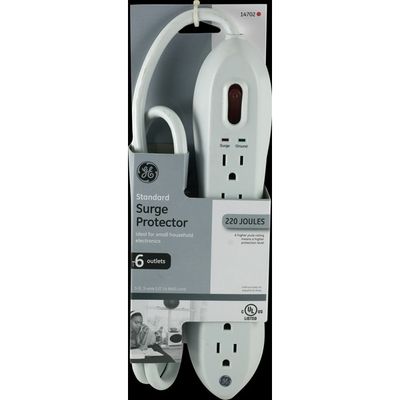 GE Surge Protector, 6 Outlet Strip 180 Joules White