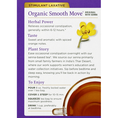 Traditional Medicinals Herbal Supplement, Organic, Original with Senna, Smooth Move, Bags