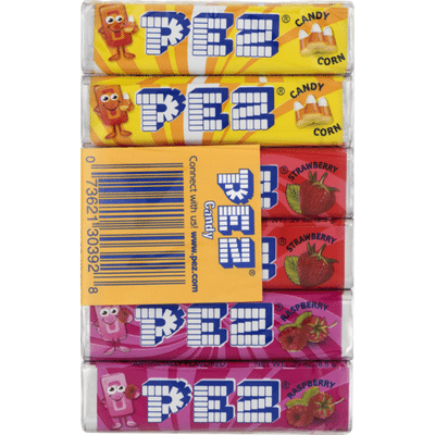 Pez Candy, Corn, Strawberry, Raspberry, Wrapper