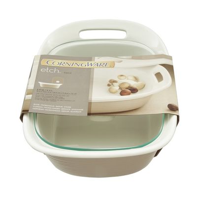 CorningWare Etch Oblong Baker With Glass Lid Sand - 2.5 QT
