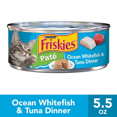 Friskies Pate Wet Cat Food, Ocean Whitefish & Tuna Dinner