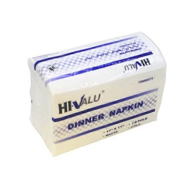 Hi Valu Case of 17" X 17" 3 Ply 1/8 Fold White Dinner Napkin