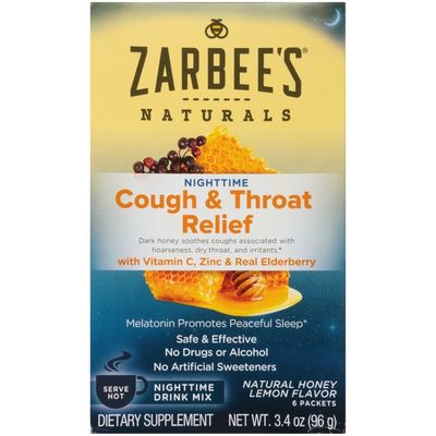 Zarbee's Naturals Cough & Throat Relief Nighttime Drink Mix, Honey Lemon