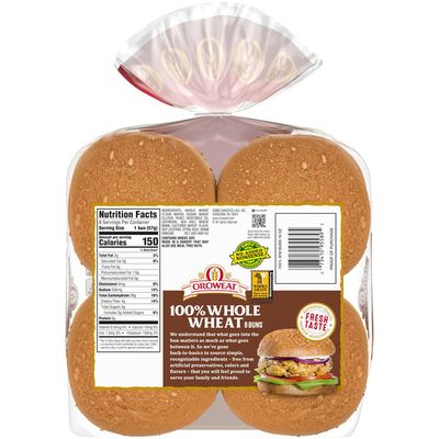 Oroweat Whole Grain 100% Whole Wheat Sandwich Buns