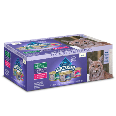 Blue Buffalo Wilderness High Protein Grain Free, Natural Adult Pate Wet Cat Food Variety Pack, Chicken, Salmon, Duck