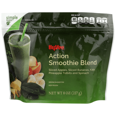 Hy-Vee Action Smoothie Blend Sliced Apples, Sliced Bananas, Kale, Pineapple Tidbits And Spinach