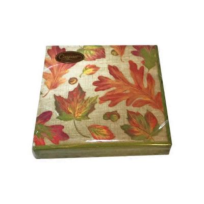 Caspari Orange Linen Leaves Cocktail Napkins