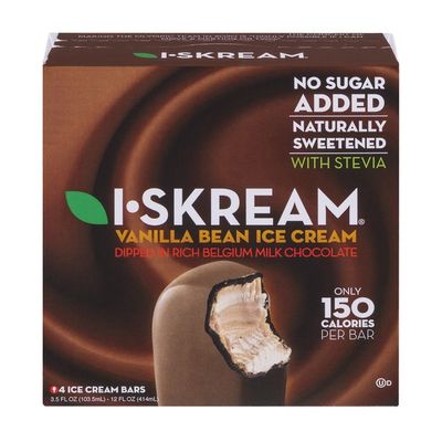 Iskream Vanilla Bean Ice Cream Dipped In Rich Belgium Milk Chocolate Bar - 4 CT