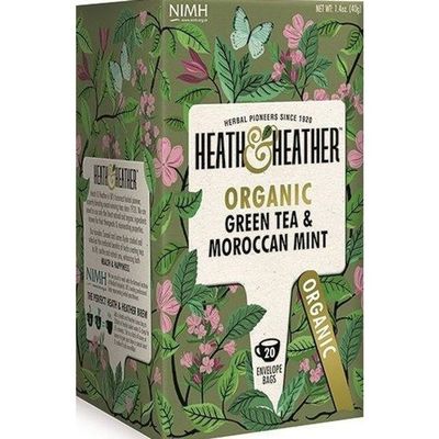 Heath & Heather Tea, Organic, Green Tea with Moroccan Mint, Envelope Bags