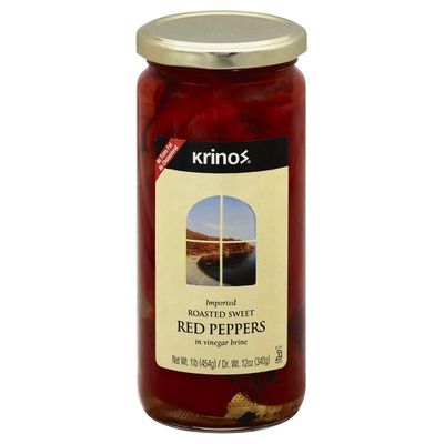 Krinos Red Peppers, Roasted Sweet, in Vinegar Brine