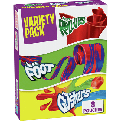 Fruit Roll-Ups Fruit by the Foot, Gushers, Fruit Snacks Variety Pack, 8 Count
