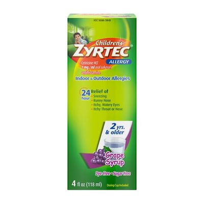 Zyrtec Allergy Syrup, Dye-Free, Sugar-Free Grape