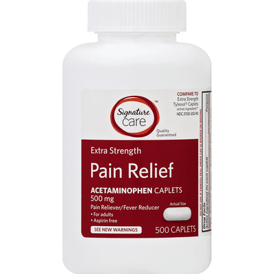 Signature Care Pain Relief, Extra Strength, 500 mg, Caplets