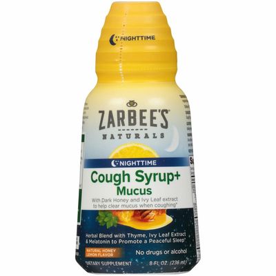 Zarbee's Naturals Cough Syrup + Mucus Nighttime with Melatonin, Honey Lemon