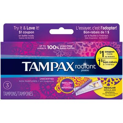 tampons unscented tampax radiant regular plastic
