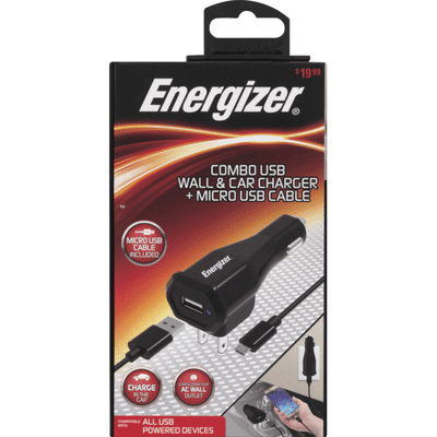 Energizer Combo USB, Wall & Car Charger + Micro USB Cable, Pre-Priced $19.99, Box