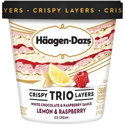Haagen-Dazs Crispy Trio Layers White Chocolate & Raspberry Sauce, Lemon & Raspberry