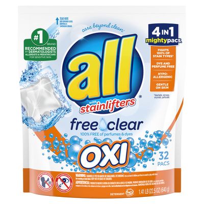 all Detergent, with Stainlifters, Free Clear, Oxi