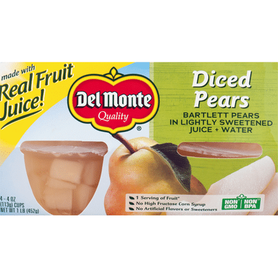 Del Monte Diced Bartlett Pears in Light Syrup Fruit Cups
