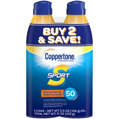 Coppertone Sport Sunscreen Spray SPF 50, Twin Pack