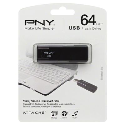 Pny USB Flash Drive, 64 GB, Attache