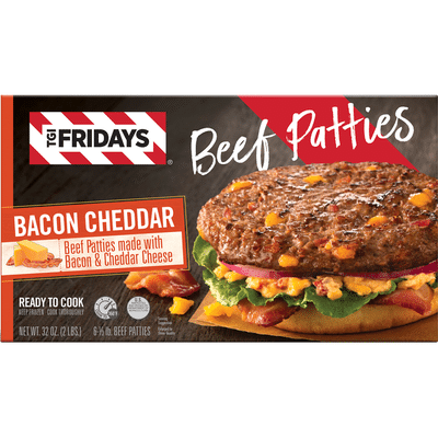 TGI Fridays Beef Patties, Bacon Cheddar