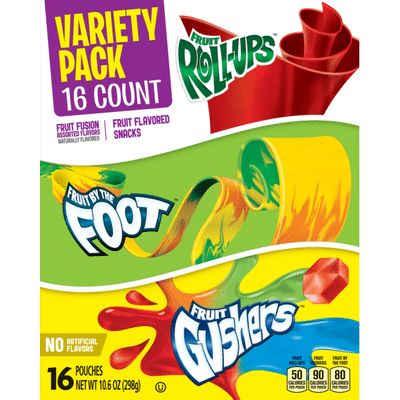 Betty Crocker Fruit Snacks, Fruit Roll-Ups, Fruit By The Foot and Fruit Gushers, Variety Snack Pack