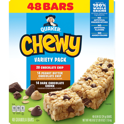 Quaker Granola Bars, Chocolate Chip/Peanut Butter Chocolate Chip/Dark Chocolate Chunk, Variety Pack, 48 Pack