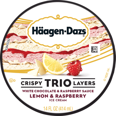 Haagen-Dazs Crispy Trio Layers White Chocolate & Raspberry Sauce, Lemon & Raspberry
